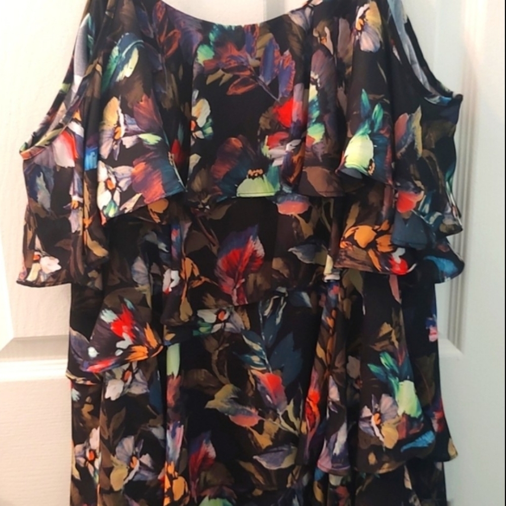 Gianni Bini Ruffled Off-the-Shoulder Multi-Color Dress Size Medium